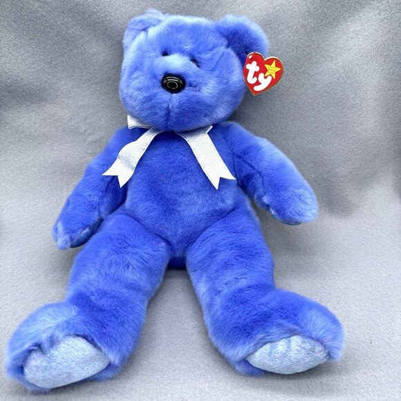 Clubby II Teddy Bear Blue Purple 1999 13" Vtg TY Beanie Buddy Plush Stuffed Toy - Picture 2 of 12